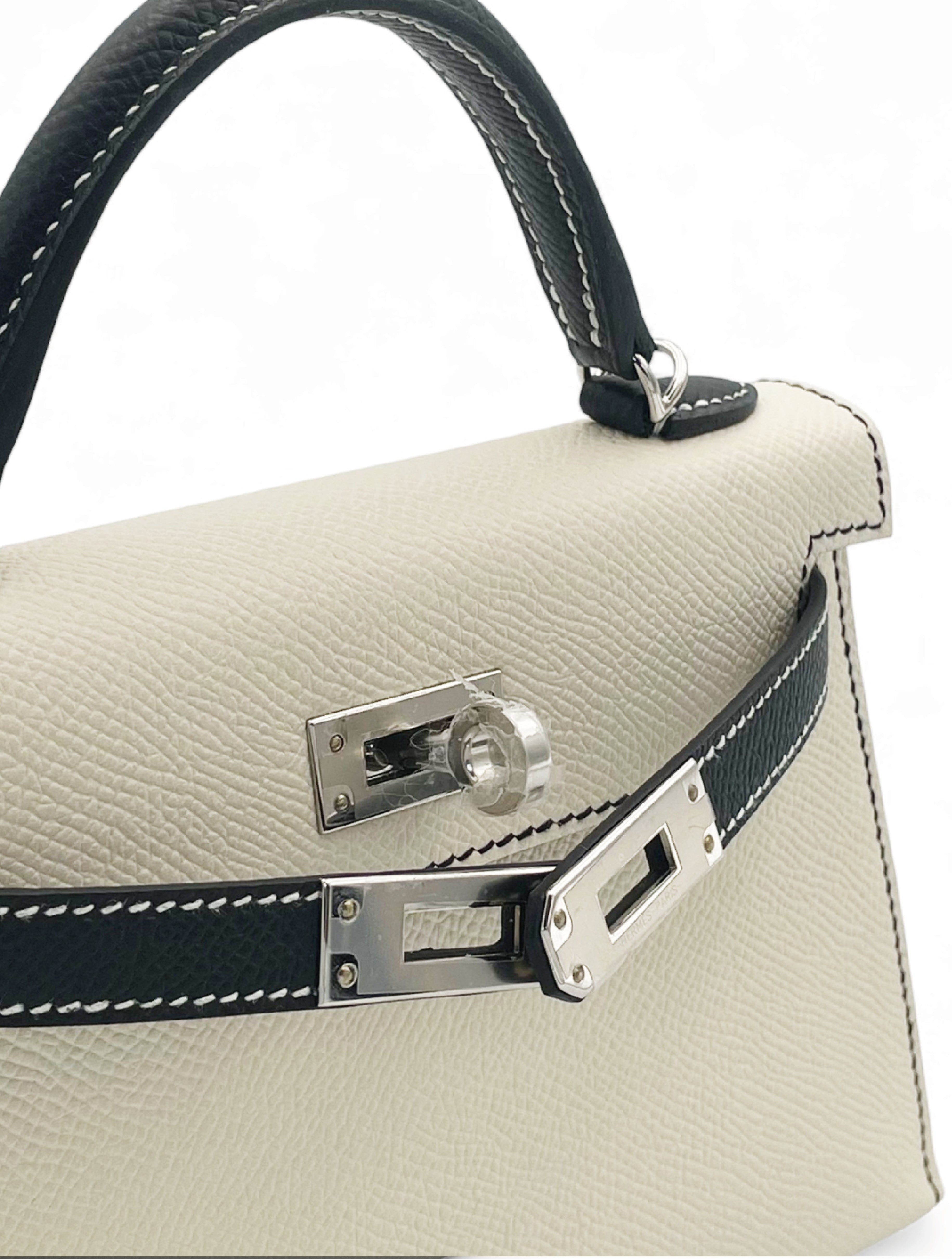 Hermes Mini Kelly - Bicolor Craie and Noir