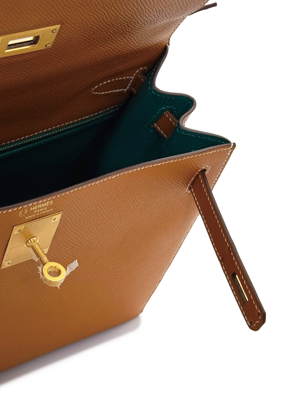 Hermes HSS Kelly 28 - Gold Epsom / Malachite inside